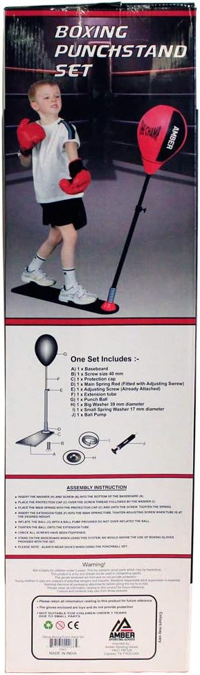 The Champ Kids Boxing Punch Stand Set with Punching Ball Bounce Back Punching Ball, Adjustable Stand, Pump, &amp; Boxing Gloves for Boys and GirlsAges 3
