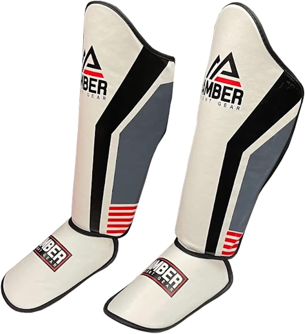 Gladiator Muay Thai Shin Guards, Synthetic Leather, Shock Absorbing Triple Foam, Adjustable Hook &amp; Loop Straps, Elastic Instep Strap, Durable &amp; Lightweight for MMA, Kickboxing