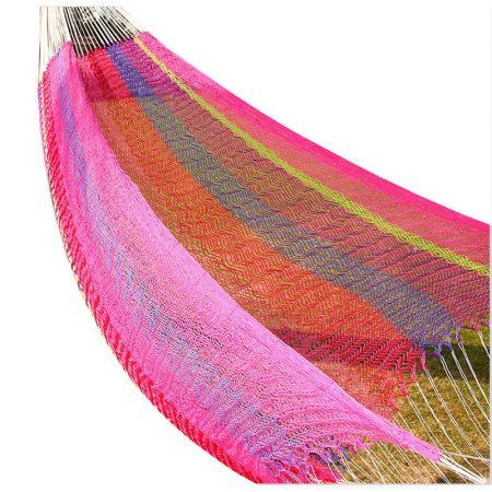 Mayan Single Sleeping Hammock, Cotton Rope Bed with Nylon Harness, Portable &amp; Durable, Indoor/Outdoor Use, Includes Carrying Pouch, 86 x 118 Inches