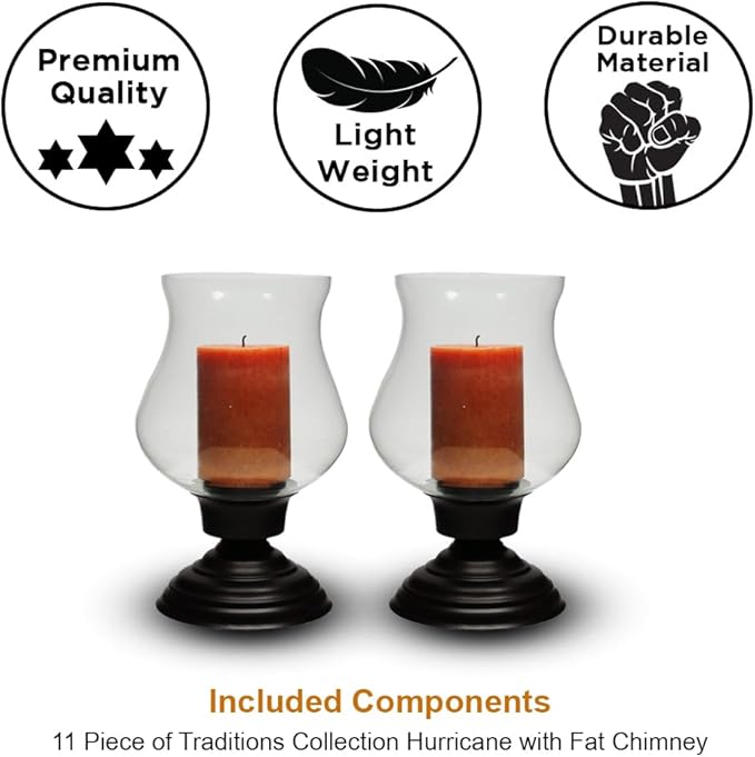 Traditional Hurricane Candle Holders with Wide Chimney - Elegant Table Centerpieces, Ideal Wedding Gift, 10 Inches (Set of 2)
