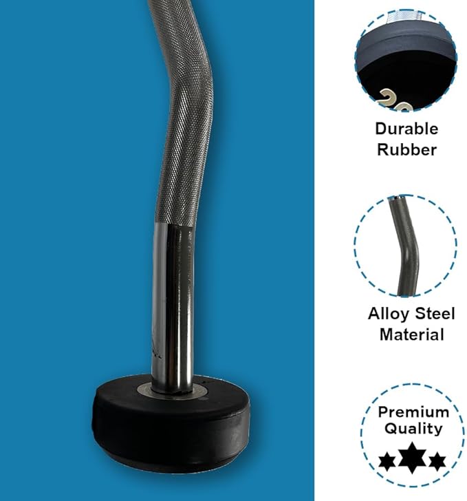 Rubber Coated Pre-weighted Curl Bars Elevate Your Workouts with Durable Alloy Steel Construction, Secure Knurled Grip, Enhanced Comfort, 60lb