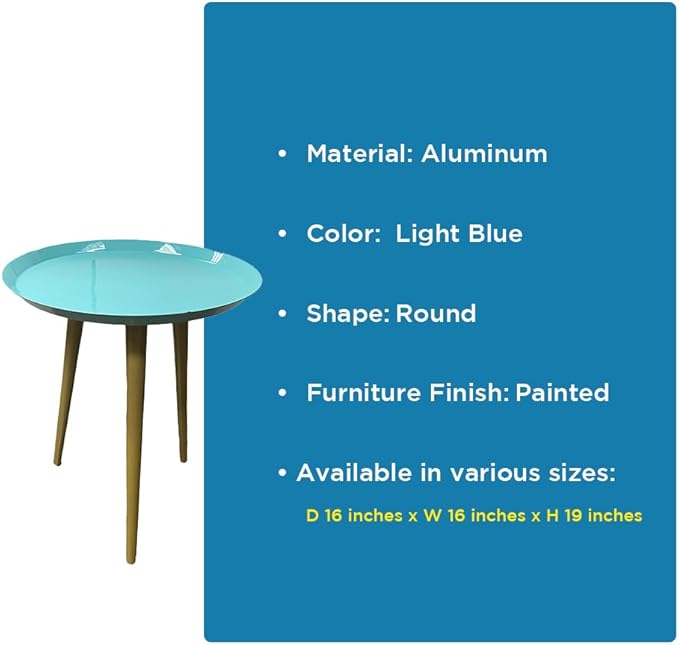 LIVEVIE Bregenz Collection Enamel-Coated Metal End Table Versatile Indoor Decor &amp; Serving Table for Home and Office, Light Blue, 16 x 19 inches