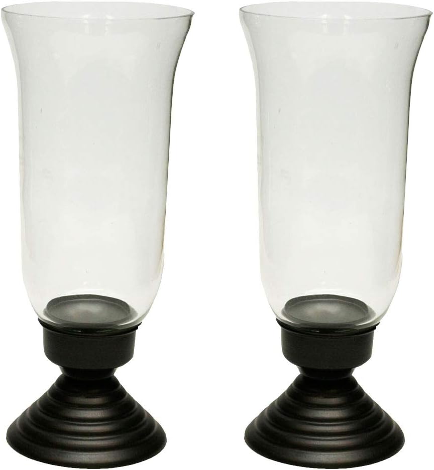 Traditional Chimney Hurricane Candle Holder Collection - Elegant Glass Table Decorations and Centerpieces for Dining/Living Room and Romantic Accent D?cor (Set of 2, Small)