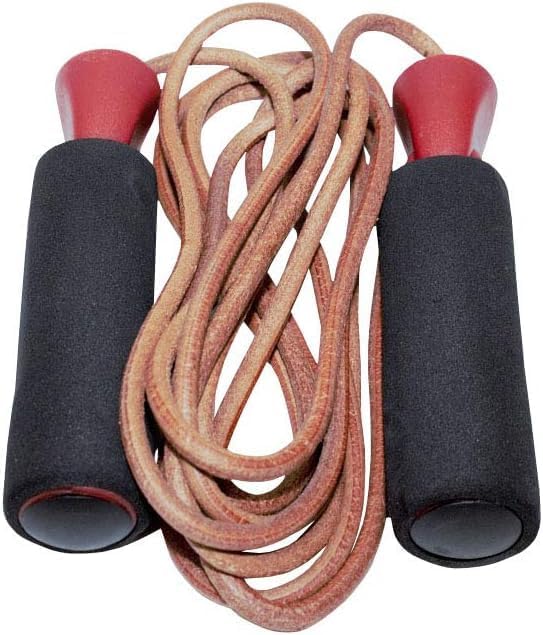 Amber Sporting Goods Leather Jump Rope with Foam Handles Perfect for Endurance Workout for Boxing, MMA, Martial Arts or Just Staying Fit - for Men, Women and Children (8.5-Feet)