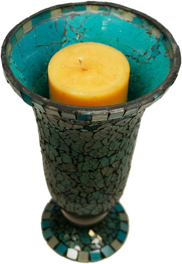 Blue Moon Glass Hurricane Candle Holder - Elegant Mosaic Table Decorations and Centerpieces for Dining/Living Room - Ideal Wedding Gift and Romantic Accent D?cor (Set of 2, Large)