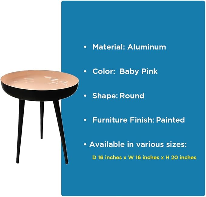 LIVEVIE Bregenz Collection Enamel-Coated Metal End Table Versatile Indoor Decor &amp; Serving Table for Home and Office, Baby Pink, 16 x 20 inches