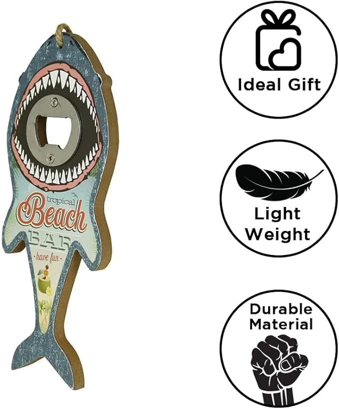Shark Bottle Opener for Beer, Soda, and Pop Tops - Wall Mount Bartender Kitchen Barware