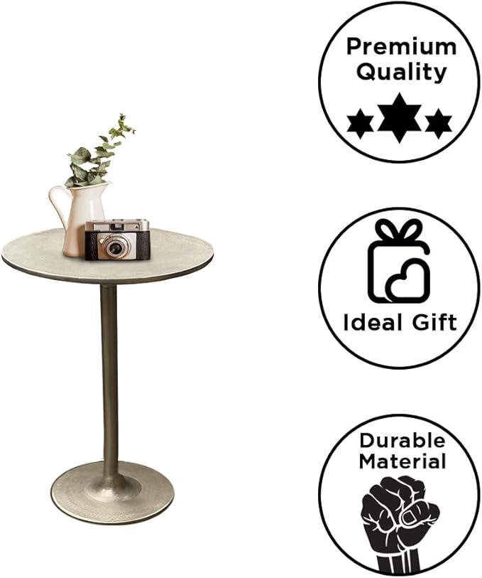 LIVEVIE Salvatore Collection Classic Cast Aluminum Pedestal Table - Multi-Purpose Decorative Table for Home &amp; Office Use, Metalic Silver
