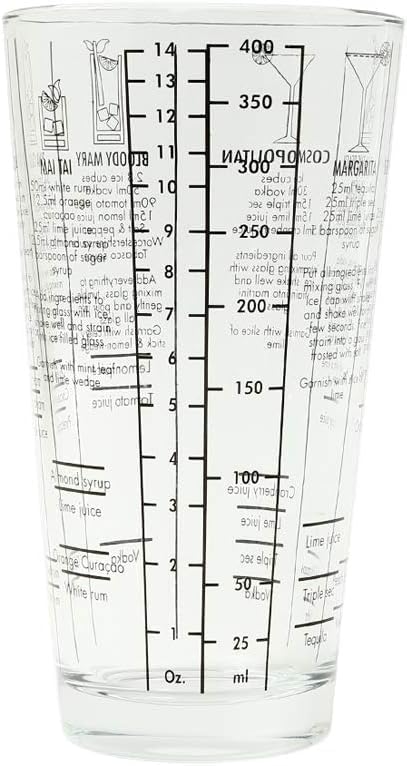 Premium Glass Bottom Cocktail Shaker with Stainless Steel Top - Professional Quality, Built-in Recipes, Perfect Size, Unique Gift, Hand Wash Jigger