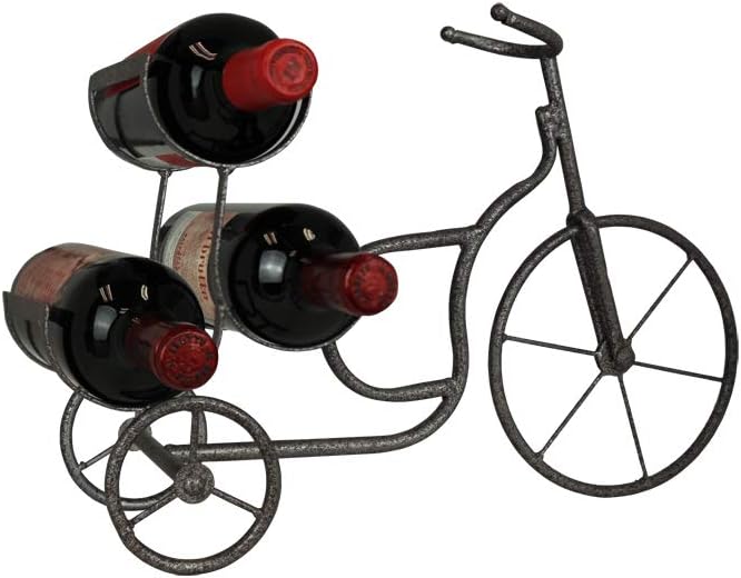 LIVEVIE Classic Vintage Bike Delivery Style Wine Rack Freestanding Wine Holder for 3 Bottles - Countertop Tabletop Wine Organizer Stand Decor for Home or Office