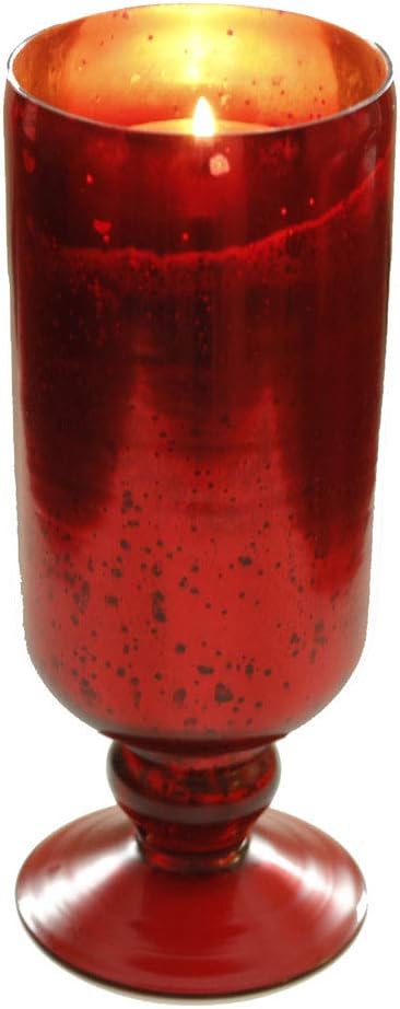 Garnet Collection Glass Hurricane Candle Holder - Deep Red with Gold Inlay for Elegant Table Decorations and Centerpieces - Ideal Wedding Gift and Romantic Accent D?cor (Set of 2, Small)