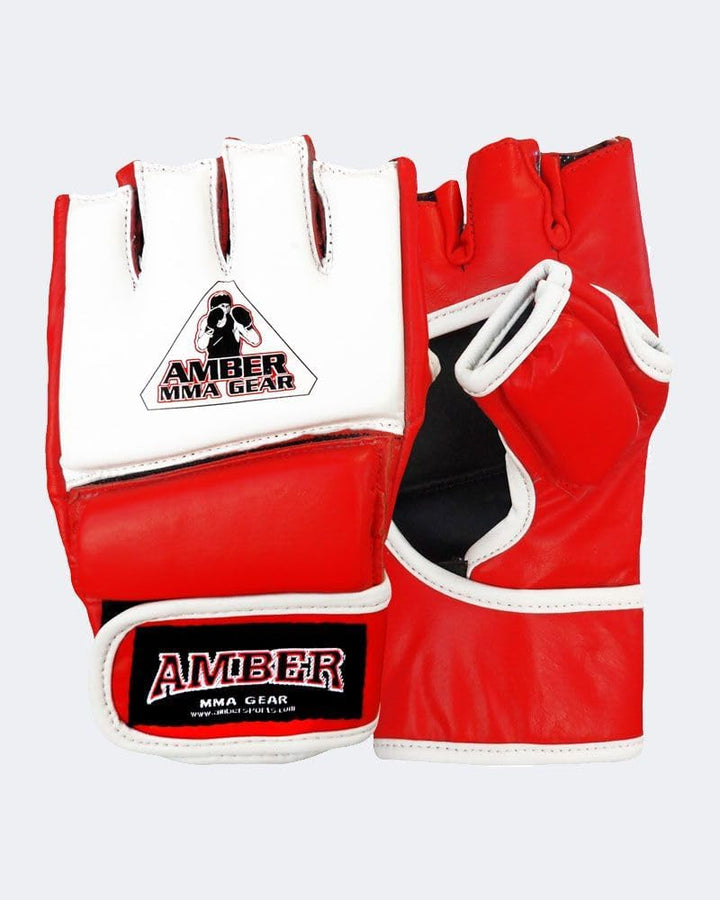 Premium Leather MMA Gloves, Red/White
