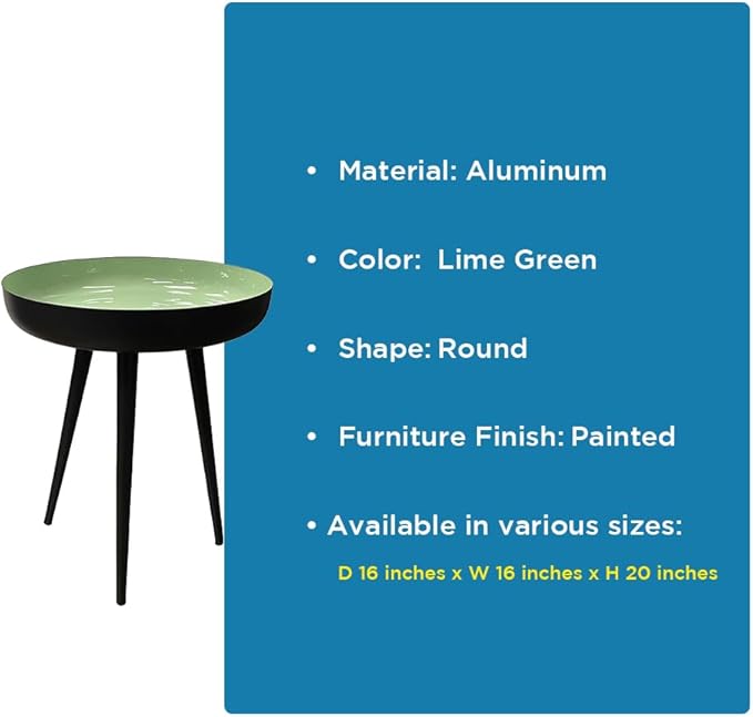 LIVEVIE Bregenz Collection Enamel-Coated Metal End Table Versatile Indoor Decor &amp; Serving Table for Home and Office, Lime Green, 16 x 20 inches