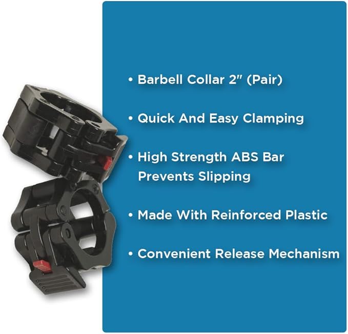 Quick Release Non-Slip Olympic Barbell Collar 2 Inch (Pair) with ABS Locking Clamps - Great for Any Training or Workout Weightlifting or Fitness Training or Crossfit