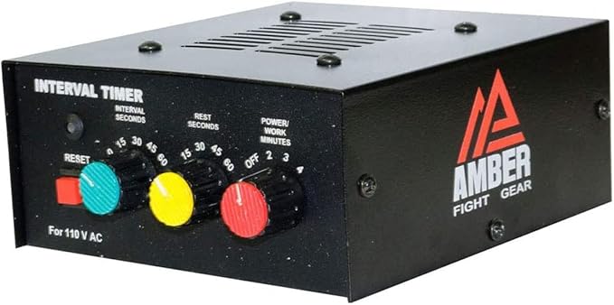 Amber Fight Gear Professional Classic Boxing Interval Timer Gym Timer for Muay Thai, MMA, Kickboxing, Boxing, Martial Arts or Any Combat Sport Black Adult