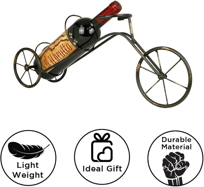 LIVEVIE Classic Vintage Bike Trike Style Wine Rack Freestanding One-Bottle Holder, Bike-Shaped Wine Organizer for Countertop and Tabletop, Perfect for Home or Office Decor