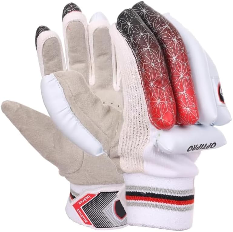Optipro Batting Gloves for Cricket Premium Fabric Palm, Non-Toxic PVC Finger Rolls, Cotton Back Ventilated &amp; Lightweight, Sweat-Resistant for Better Grip