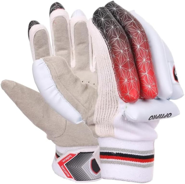 Optipro Batting Gloves for Cricket Premium Fabric Palm, Non-Toxic PVC Finger Rolls, Cotton Back Ventilated &amp; Lightweight, Sweat-Resistant for Better Grip