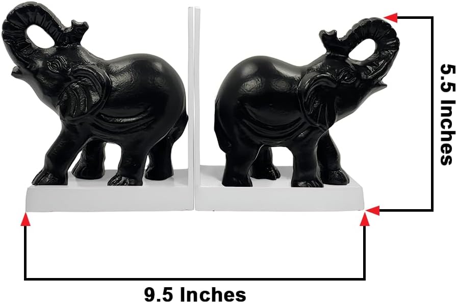 Elephant Figure Decorative Bookend Non Skid Bookend Heavy Duty Black Finish Antique Rough Finish Perfect for Office Library Living RoomKeep Books, Movies, Magazines, Video Games