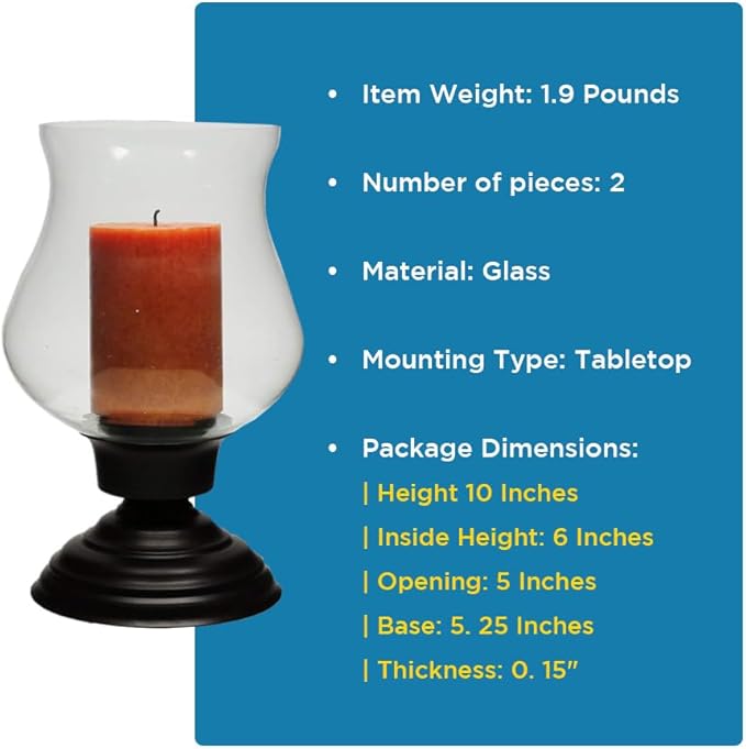 Traditional Hurricane Candle Holders with Wide Chimney - Elegant Table Centerpieces, Ideal Wedding Gift, 10 Inches (Set of 2)