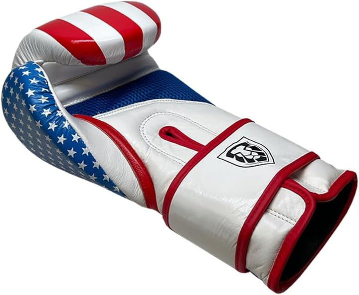 Invincible Fight Gear Hook and Loop Leather Training Boxing Gloves with USA Flag Colors - Ideal for Boxing, Kickboxing, Muay Thai, MMA for Men Women and Kids