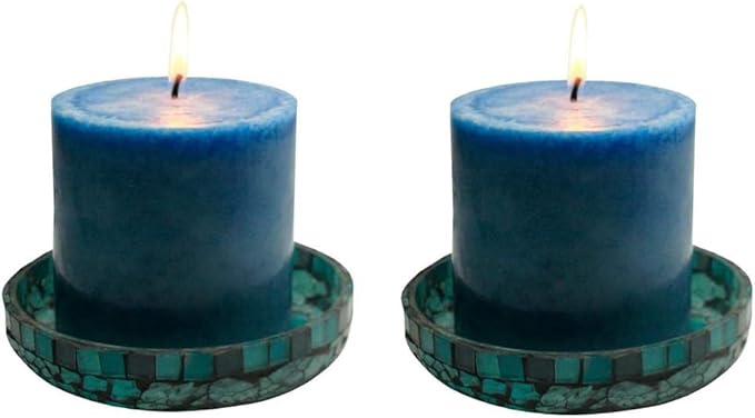 Blue Moon Glass Pillar Plate Holder Functional Table Decorations Centerpieces for Dining/Living Room-Best Wedding Gift Candle Stick Accent Decor (Set of 2)
