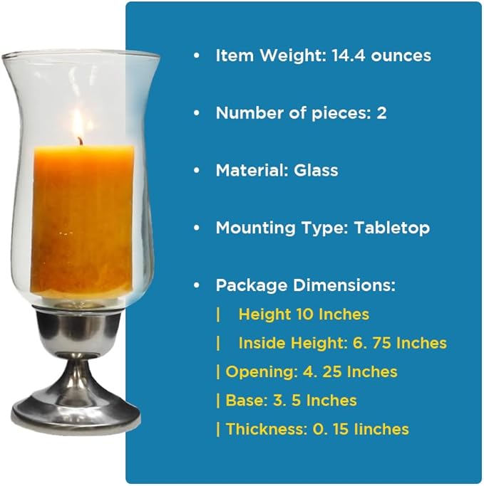 Krystle Collection Traditional Mouth-Blown Glass Hurricane Candle Holder - Elegant Table Decorations Centerpieces for Dining/Living Room - Ideal Wedding Gift Candlestick Accent D?cor (Set of 2, 10?)
