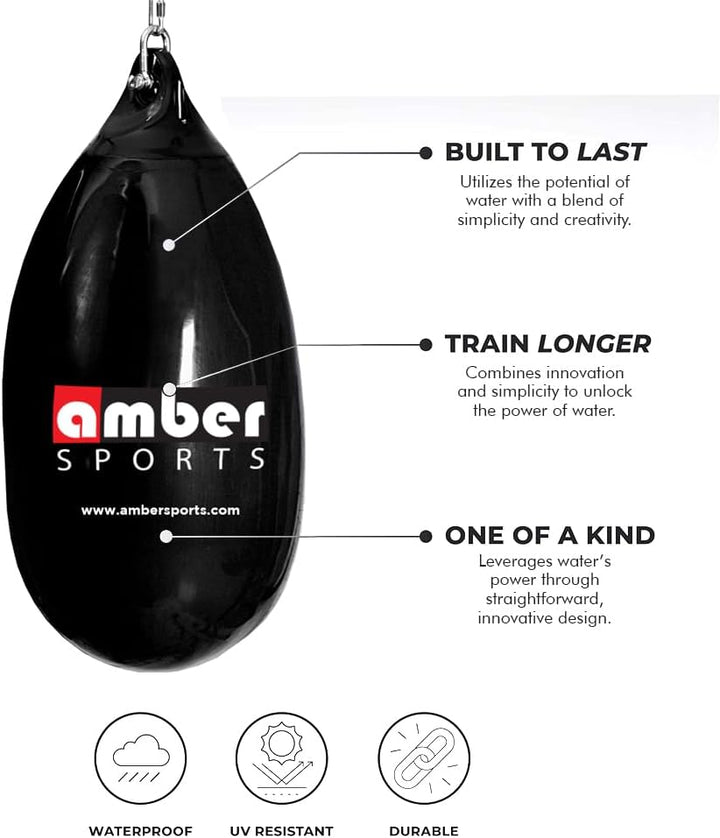 Seamless Anti-Leak 110lb Water Punching Heavy Bag for Adults Heavy Duty Boxing Water Bag for MMA &amp; Kickboxing Indoor &amp; Outdoor Use UV Resistant Vinyl Material Easy Assembly Black