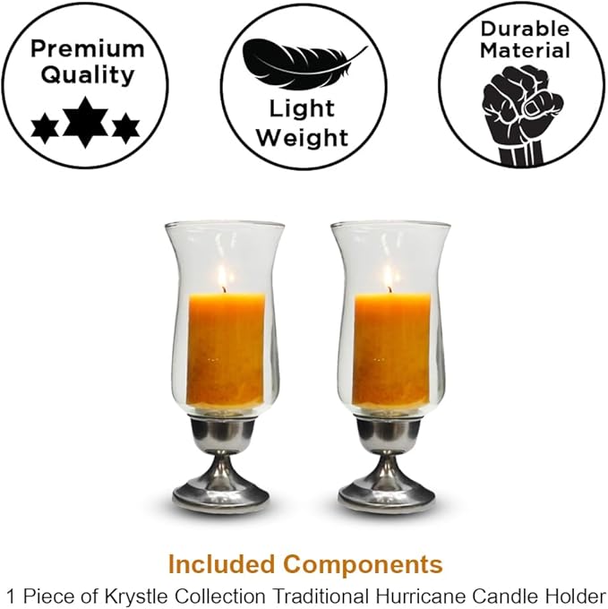 Krystle Collection Traditional Mouth-Blown Glass Hurricane Candle Holder - Elegant Table Decorations Centerpieces for Dining/Living Room - Ideal Wedding Gift Candlestick Accent D?cor (Set of 2, 10?)