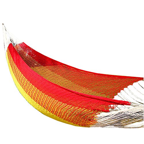 Mayan Single Sleeping Hammock, Cotton Rope Bed with Nylon Harness, Portable &amp; Durable, Indoor/Outdoor Use, Includes Carrying Pouch, 86 x 118 Inches