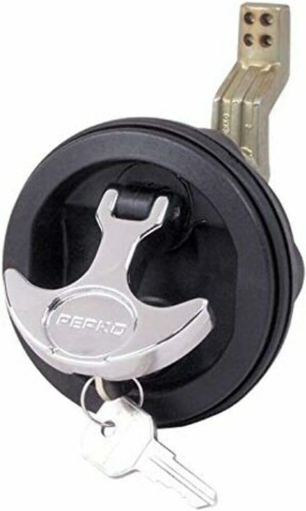 Perko 1091DP1BLK Surface-Mount Locking Latch for 1/8 inch to 3/4 inch Thick Smooth/Carpeted Surface, Fits 2-1/2 inch Hole - 3/4 inch to 2-3/8 inch Cam Bar, Black