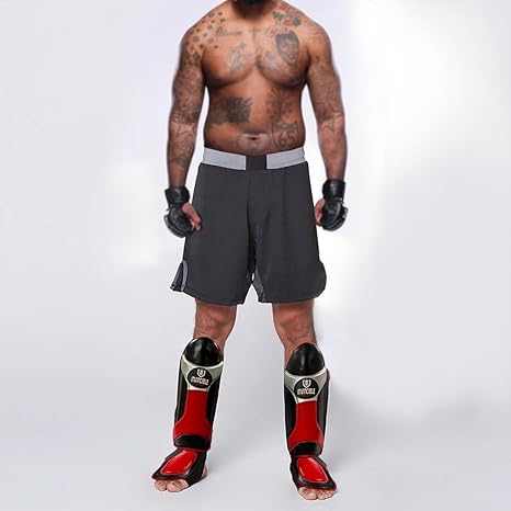 Invincible Shin &amp; Instep - Premium Synthetic Leather Shin Guards for Muay Thai, MMA, Martial Arts Training &amp; Sparring,Black/Red/Silver - Durable Protection for Adults, Teens, Men, and Women, Small