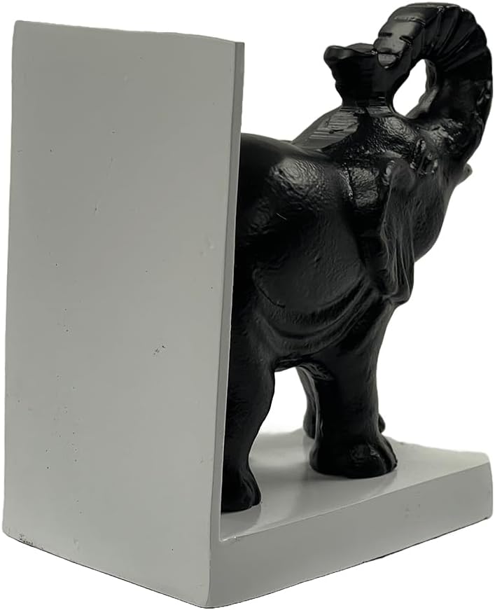 Elephant Figure Decorative Bookend Non Skid Bookend Heavy Duty Black Finish Antique Rough Finish Perfect for Office Library Living RoomKeep Books, Movies, Magazines, Video Games