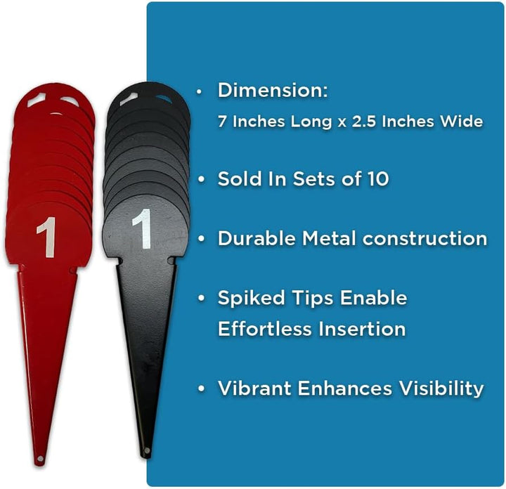 Durable Discus &amp; Shot Put Markers (Set of 10) Essential Track and Field Equipment, Spiked Tips for Secure Placement, High Visibility, Robust Metal Construction for Competitions and Training