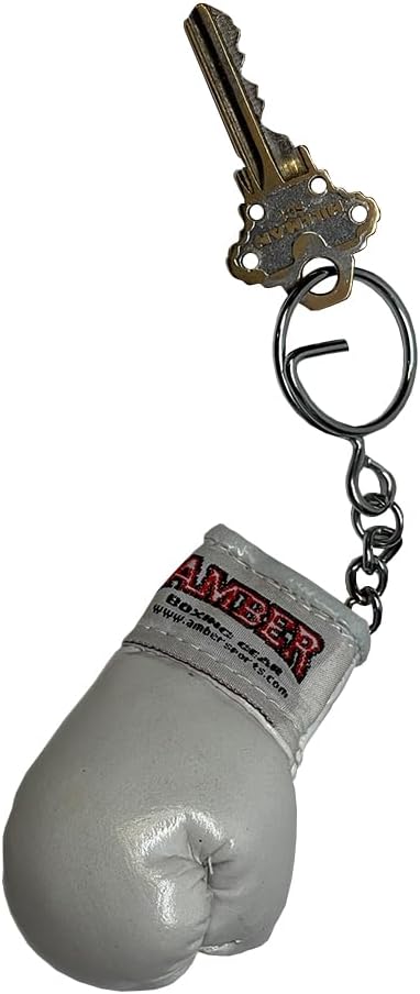 Amber Sporting Goods Boxing Glove Replica Keyring Authentic Miniature Souvenir with Heavy-Duty Design (White)