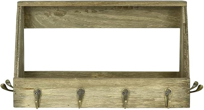 LIVEVIE Elegant Wooden Wall Mount Mail &amp; Key Holder Decorative 6-Hook Organizer for Entryway, Hallway, Office