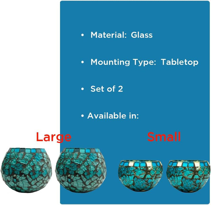 Blue Moon Glass Ball Votive Candle Holders for Indoor/Outdoor Events, Parties, and Weddings - Set of 2, 4-inch Each (Large)