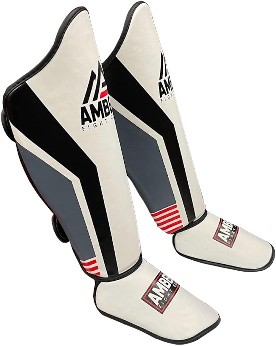 Gladiator Muay Thai Shin Guards, Synthetic Leather, Shock Absorbing Triple Foam, Adjustable Hook &amp; Loop Straps, Elastic Instep Strap, Durable &amp; Lightweight for MMA, Kickboxing