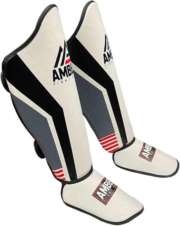 Gladiator Muay Thai Shin Guards, Synthetic Leather, Shock Absorbing Triple Foam, Adjustable Hook &amp; Loop Straps, Elastic Instep Strap, Durable &amp; Lightweight for MMA, Kickboxing