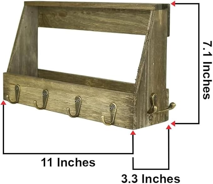 LIVEVIE Elegant Wooden Wall Mount Mail &amp; Key Holder Decorative 6-Hook Organizer for Entryway, Hallway, Office