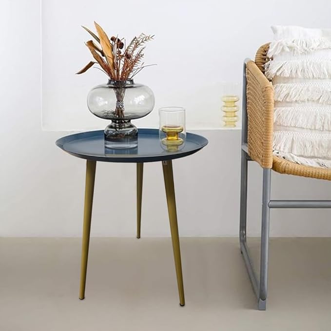 LIVEVIE Bregenz Collection Enamel-Coated Metal End Table Versatile Indoor Decor &amp; Serving Table for Home and Office, Deep Majestic Blue, 19 x 23 inches