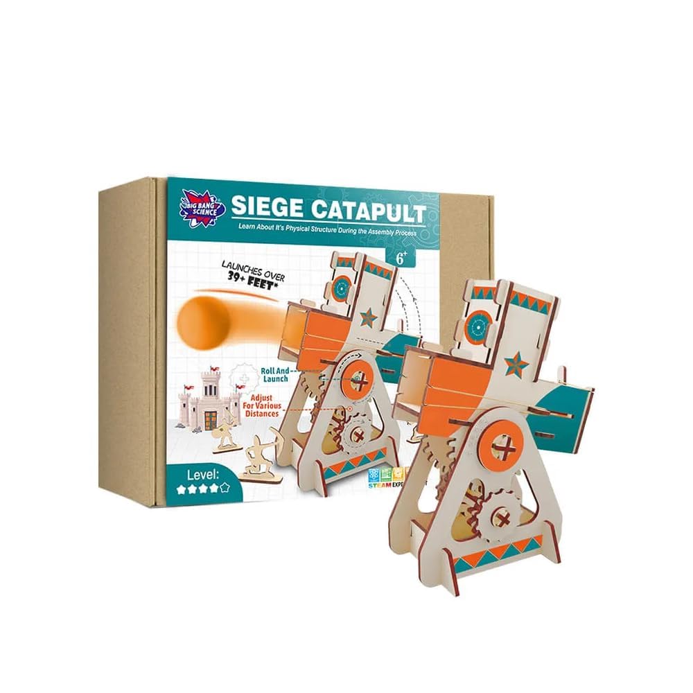 LIVEVIE Wooden Siege Catapult Kit for Kids ? STEM Learning Toy for Engineering, Simple Machines, Safe Interactive Assembly and Play