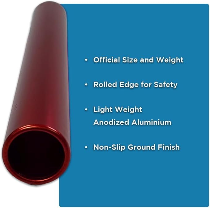 Aluminum Relay Baton Get The Winning Edge with Our Official Size, Lightweight, and Safe, Red Pack of 5