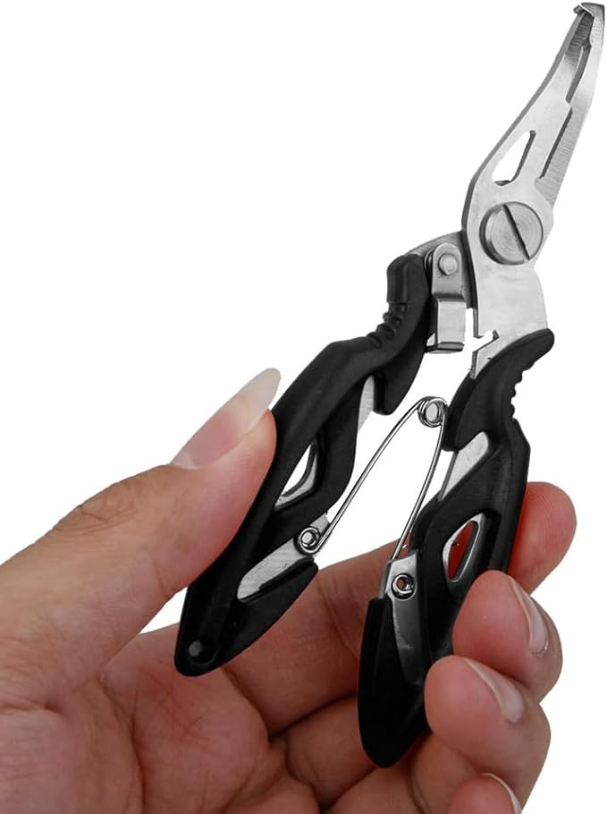 Amber Fight Gear Stainless Steel Fishing Pliers Set with Hook Remover, Braid Cutters, and Split Ring Tip - Saltwater Resistant Tools for Anglers, Black
