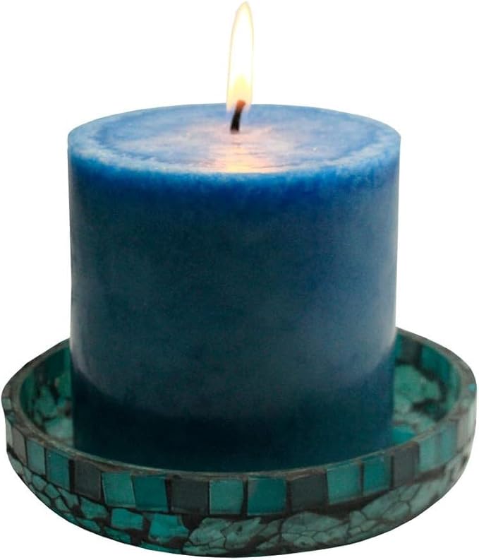 Blue Moon Glass Pillar Plate Holder Functional Table Decorations Centerpieces for Dining/Living Room-Best Wedding Gift Candle Stick Accent Decor (Set of 2)