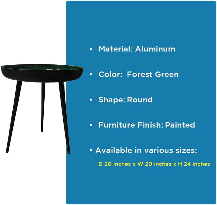 LIVEVIE Bregenz Collection Enamel-Coated Metal End Table Versatile Indoor Decor &amp; Serving Table for Home and Office, Forest Green, 20 x 24 inches