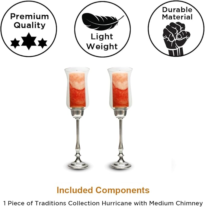 Traditions Collection Set of 2 Hurricane Candle Holders with Tall Chimney - Table Decorations, Centerpieces, and Wedding Gifts