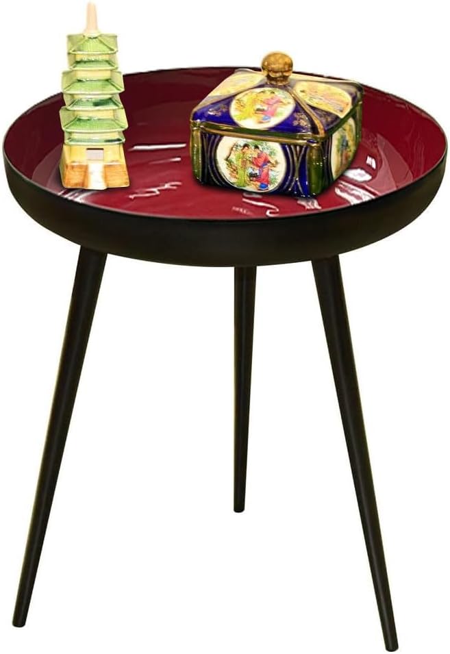 LIVEVIE Bregenz Collection Enamel-Coated Metal End Table Versatile Indoor Decor &amp; Serving Table for Home and Office, Maroon, 20 x 24 inches