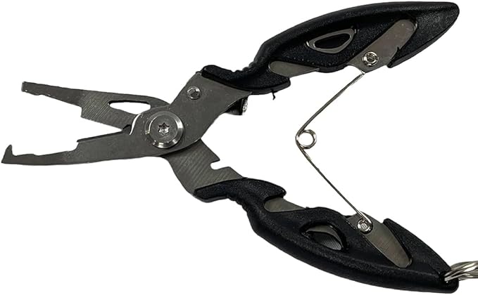 Amber Fight Gear Stainless Steel Fishing Pliers Set with Hook Remover, Braid Cutters, and Split Ring Tip - Saltwater Resistant Tools for Anglers, Black