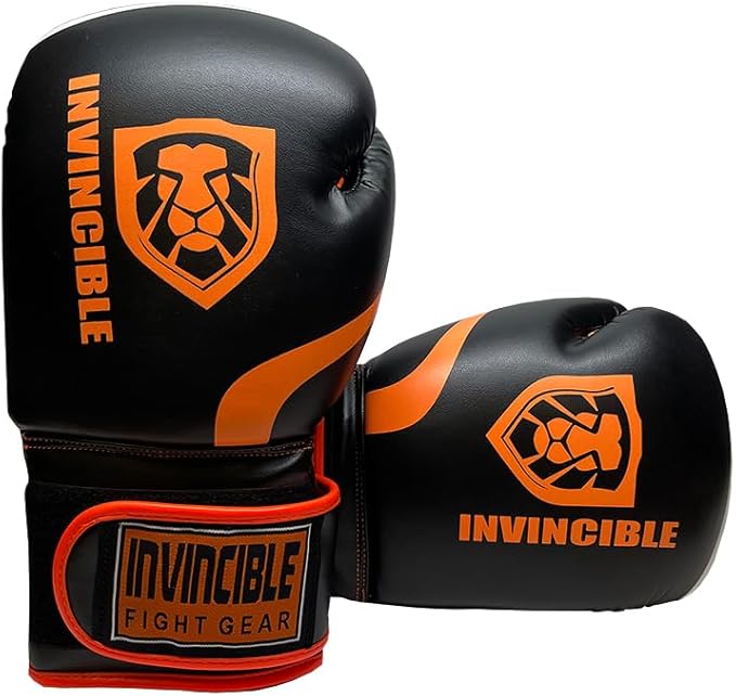 Invincible Fight Gear Leather Training Boxing Gloves black/orange